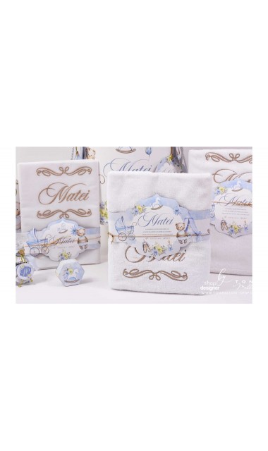 Trusou botez cu ursuleti ponei si flori albastre Teddy Bear Blue 10